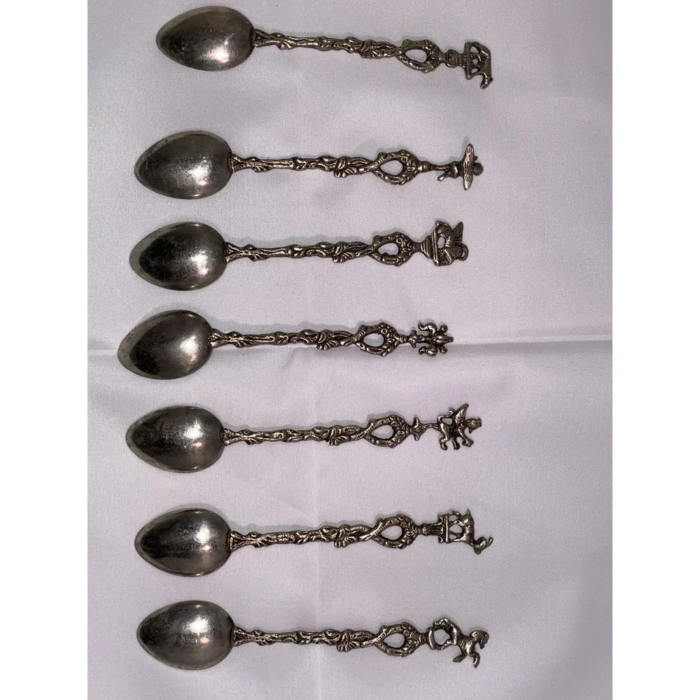 Set of 7 Montagnani Style Italy Stamped Figural Demitasse‎ Spoons Ornate Vintage